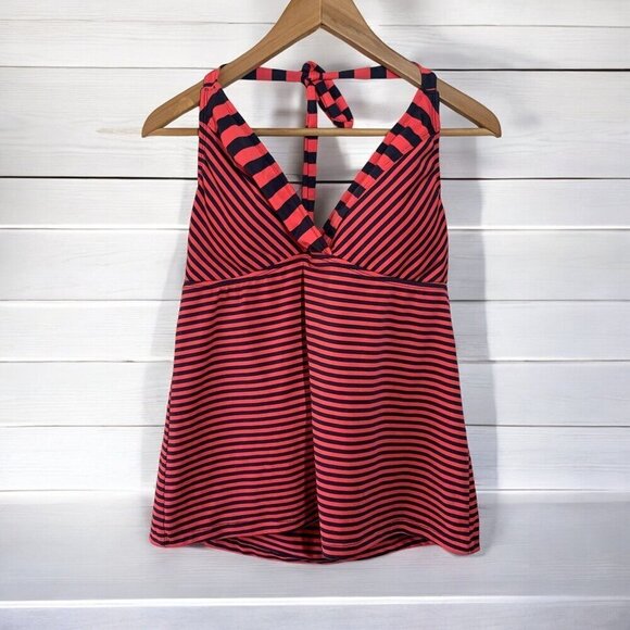 Mossimo Striped Tankini Top Halter Neck Soft Molded Cups Black & Red Size XL - Picture 1 of 3